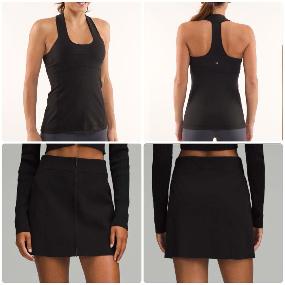 Lululemon Black Tennis Outfit Bundle Tank 10 Mini Ribbed Zip Skirt Large